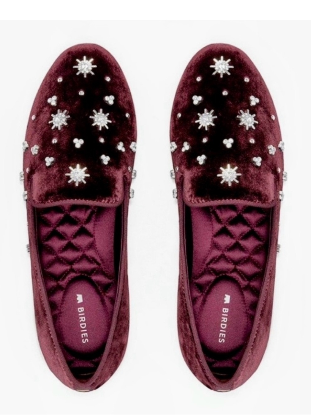 BIRDIES NEW STARLIGHT VELVET FLAT WITH RHINESTONES MAROON BURGUNDY SIZE 9 1/2